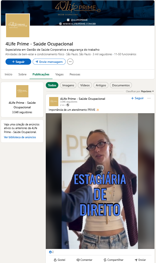Página pública da 4Life Prime no LinkedIn