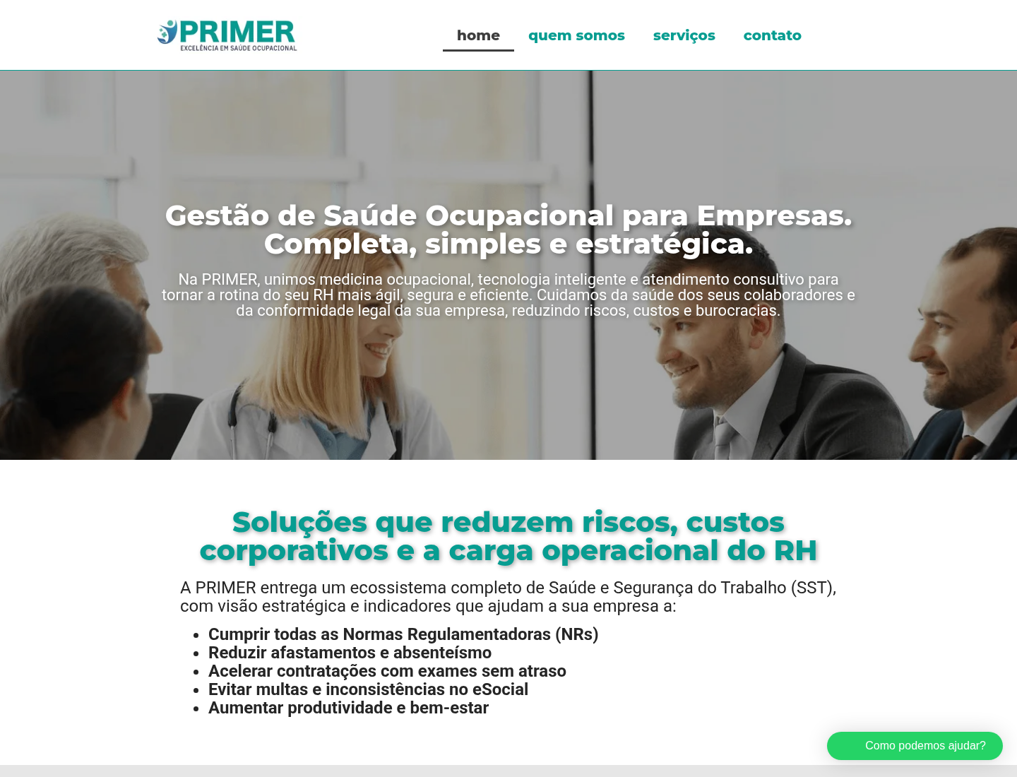 Mockup desktop do site atual da PRIMER