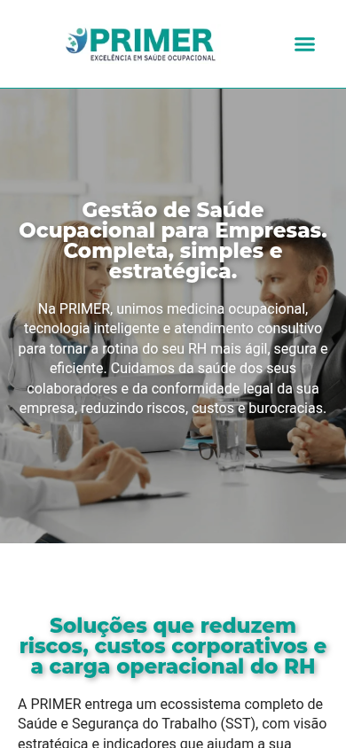 Mockup mobile do site atual da PRIMER