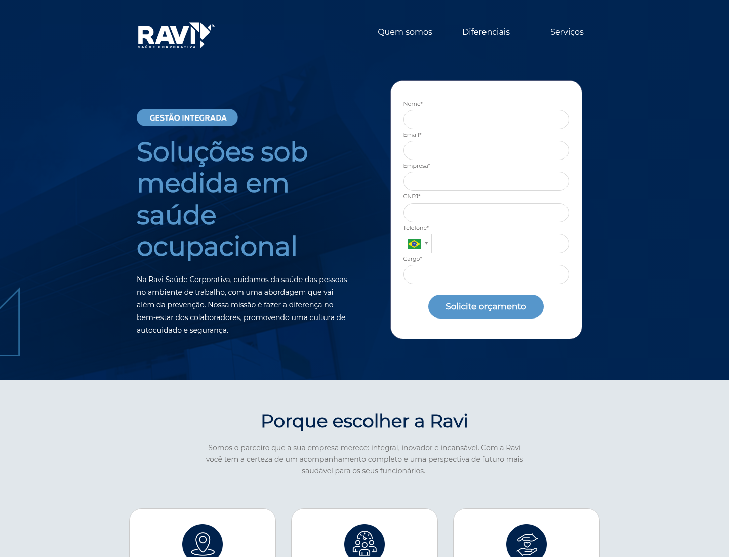 Página institucional da Ravi Saúde Corporativa