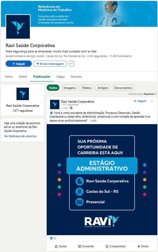 Página pública da Ravi Saúde Corporativa no LinkedIn